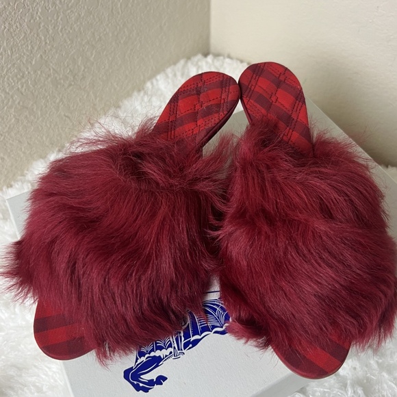 Burberry Jackie 75 Shearling Mules Sandal in Ripple Women's Size 6.5 IT 36.5 - Picture 1 of 9